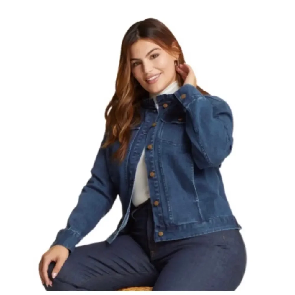 Draper James RSVP Ruffle Collar Stretch Denim Jacket Medium - Picture 2 of 11